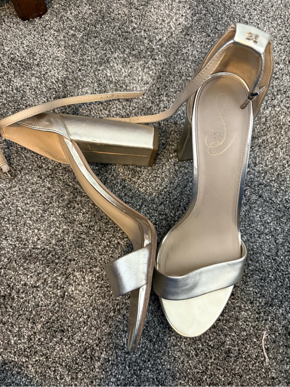 Sam Edelman Silver Metallic Block Heel Sandals